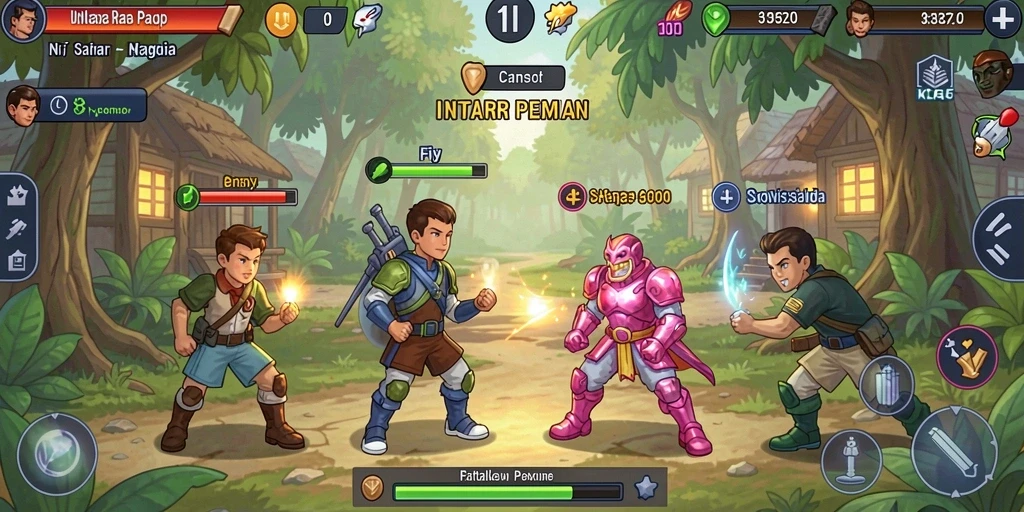 Adegan pertempuran epik melawan monster yang menantang.